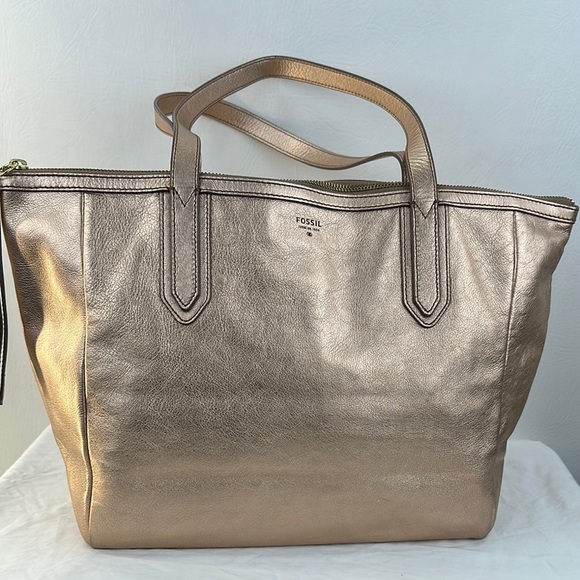 Fossil Rose Gold Leather Shoulder Tote Bag - Picture 1 of 8